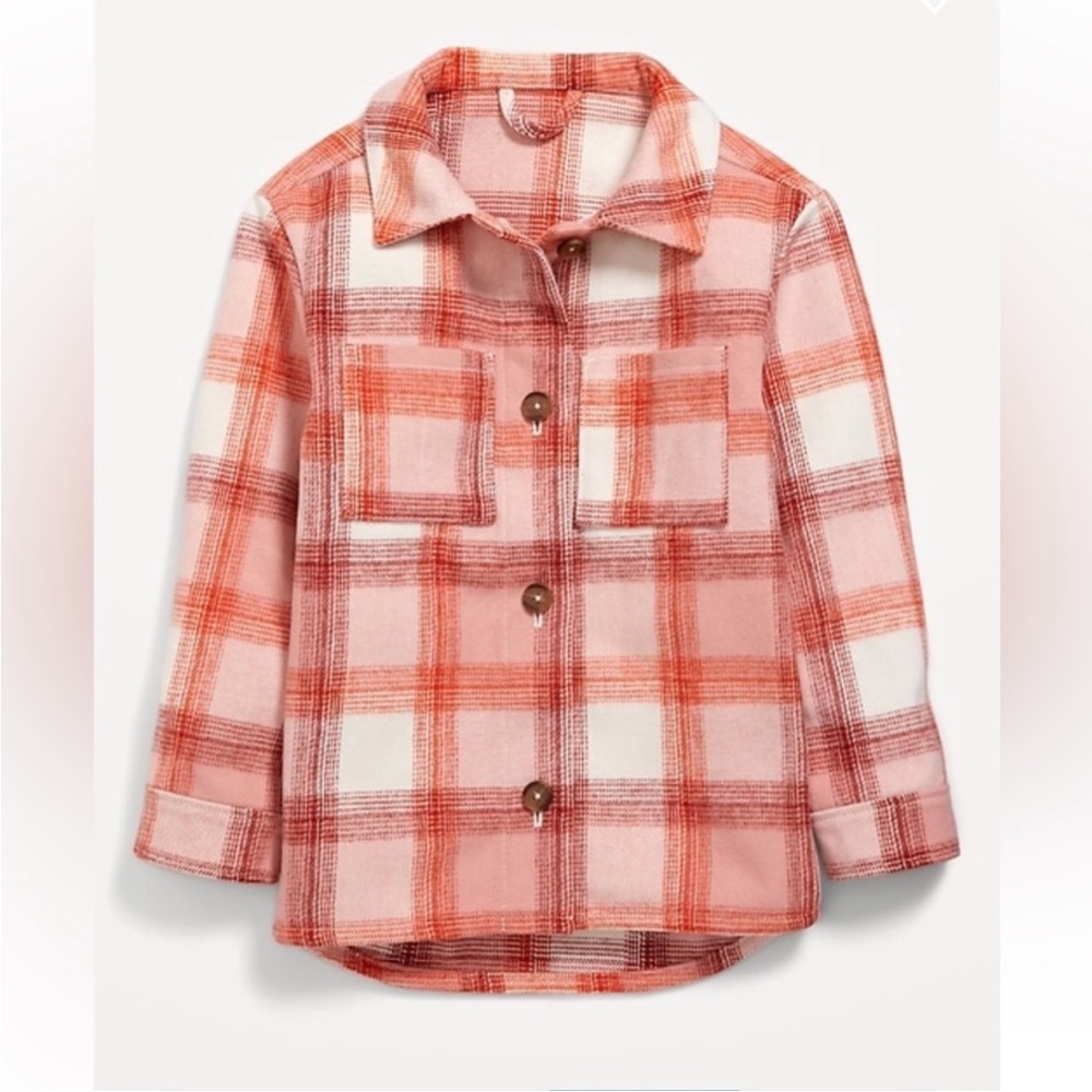 Old Navy Girls Oversized Shacket—Peach Plaid